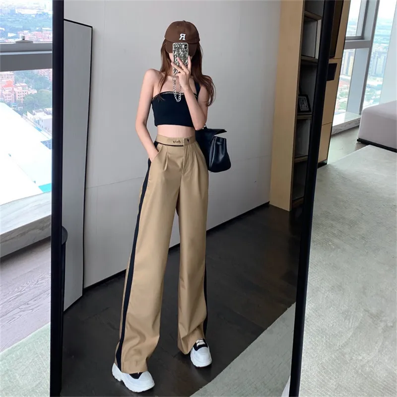 Side Striped Casual Pants Women's 2022 Summer Wear With Loose High Waist Thin Hanging Wide Leg Pants