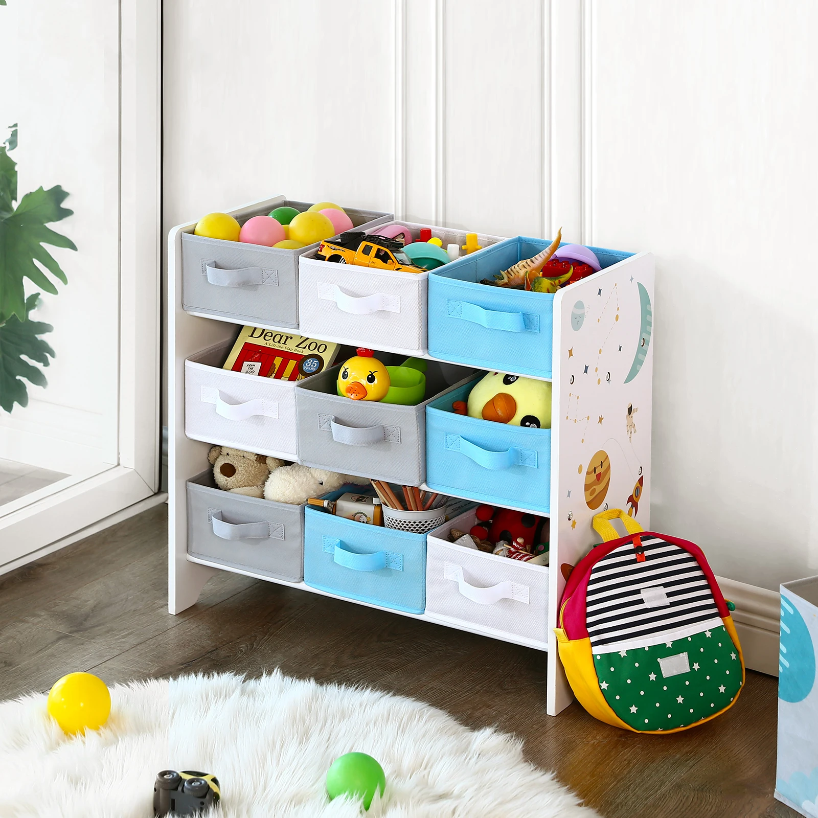 SONGMICS Children's Storage Shelf for Toys and Books, 9 Removable Boxes Non-woven Fabric, for Children's Room, Playroom, Nursery