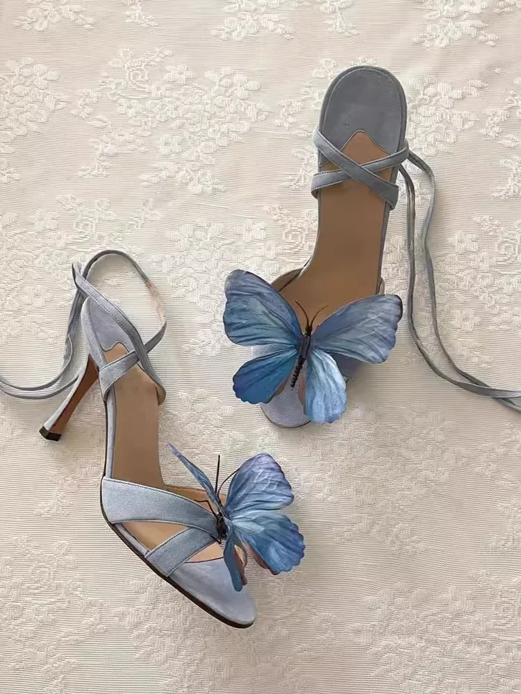 Butterfly Flower Sandals for Women 2024 New Summer French Fashion Versatile Thin Heel Open Toe High Heels