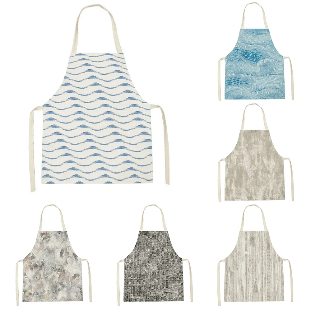 Blue Ocean Wave Kitchen Apron Clean Yellow Striped Wood Texture Apron Home Cooking Aprons Cooking Baking Creative Adult Kids Bib