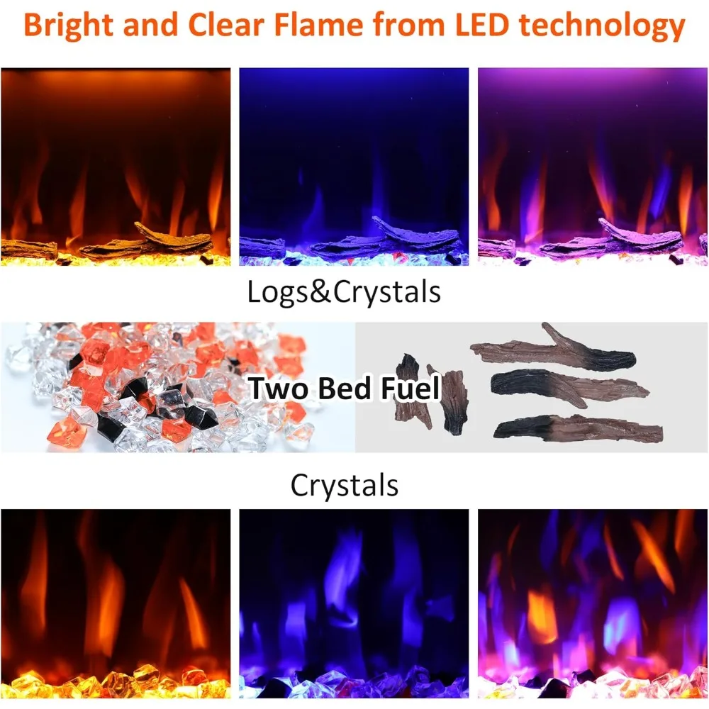 Chimenea eléctrica de 45 pulgadas, calentador de chimenea empotrado y montado en la pared y inserciones lineales para chimenea, con temporizador, control remoto