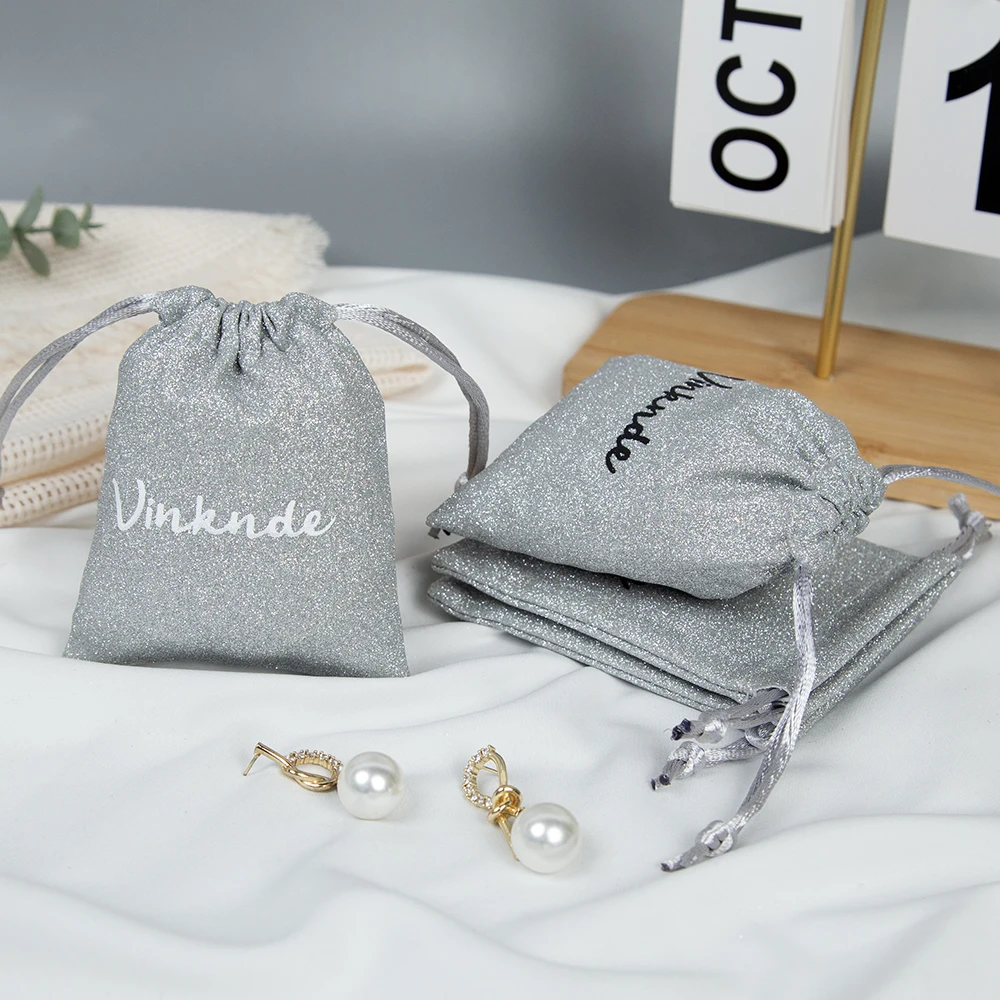 

50/100pcs Bulk Custom 7*9cm Cotton Suede Velvet Packaging Pouch Shining Drawstring Jewelry Cosmetic Bag with Personalized Logo