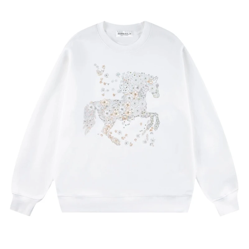 2025 Autumn Winter New Luxury High-Quality Heavy Rhinestone Round Neck Sweatshirt Fashion Casual Loose Stylish Men's Clothing