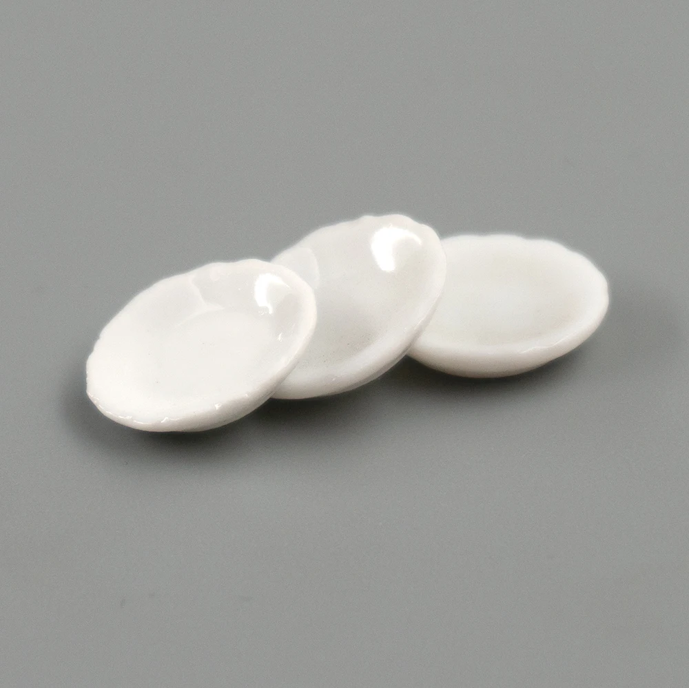 3Pcs 1/12 Dollhouse Miniature Ceramic Food Plate Mini Kitchen Disk Model Toys for Doll House Accessories Decoration