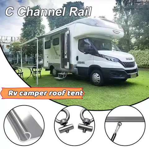 Campervan Motorhome Caravan Awning Rail C Channel 8 X 0.5m Strip 400 Cm With D/S Tape &amp; AWNING RAIL STOPPERS