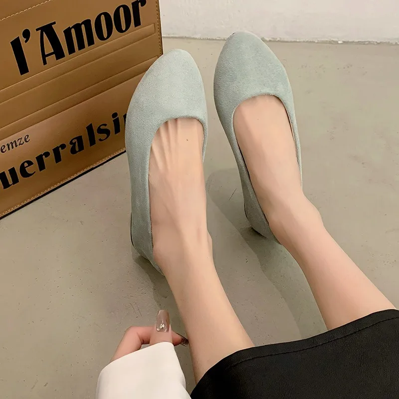 Woman Casual Round Toe Cute Flats Flock Mocasines Ballerina Church Flats Female Suede Elegant Soft Sole Mom Blue Green Red Shoes