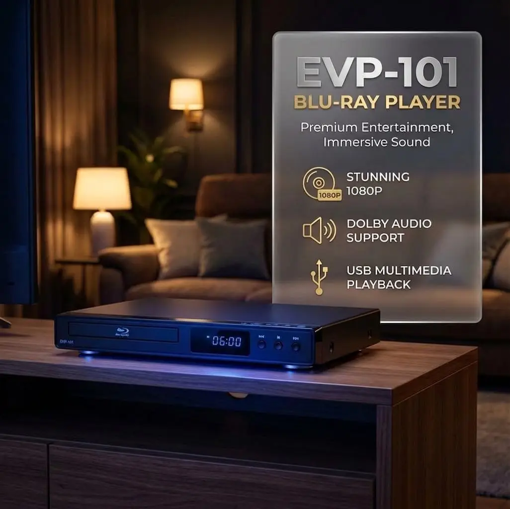Home Theater Blu-ray DVD Player, 1080p Disc System, Plays All DVDs & Region A/1 Blu-Rays, Max 128GB USB Support, HDMI/AV/Coaxial Outputs, Built-in PAL/NTSC, Includes HDMI/AV Cables