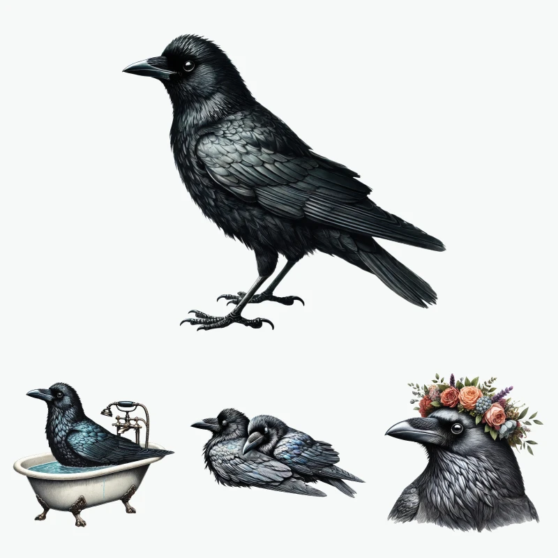

2PCS Crow Bathing With Flowers And Nest Heat Transfer Sticker dtf transfers prints Iron On Transfer Patches For Clothes T-shirt