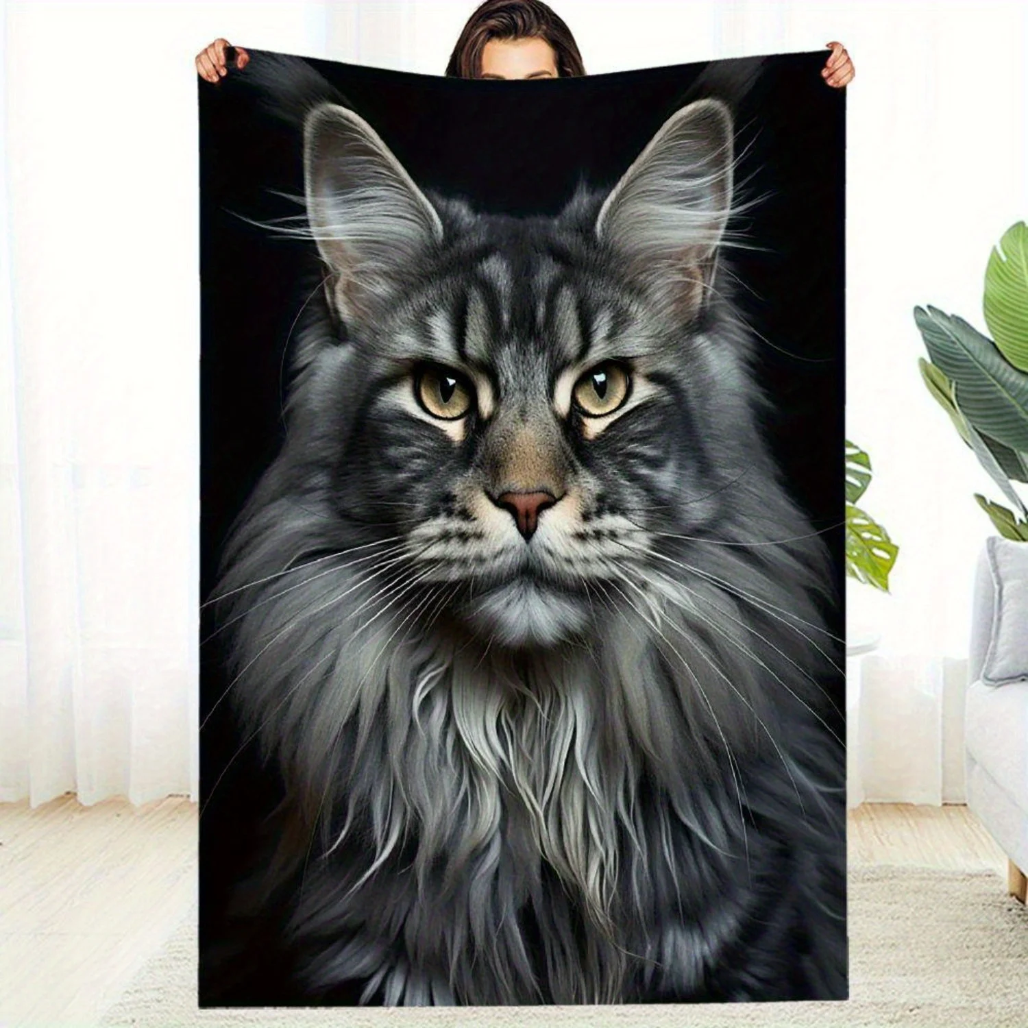 

Luxury Maine Coon Cat Flannel Blanket – Soft Durable All-Season Throw for Sofa Bed Travel Camping