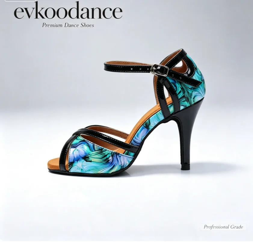 EVK Women's Latin Dance Shoes 8.5cm Stiletto Heel PU Salsa Tango Ballroom Dancing Footwear with Suede Sole Sneaker Dance Sandals