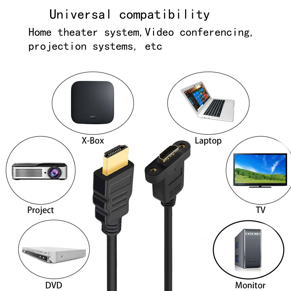 30cm Gold Plated HDMI-compatible Extension Cable Male to Female With Screw Panel Mount HD 1080P For PSP HDTV