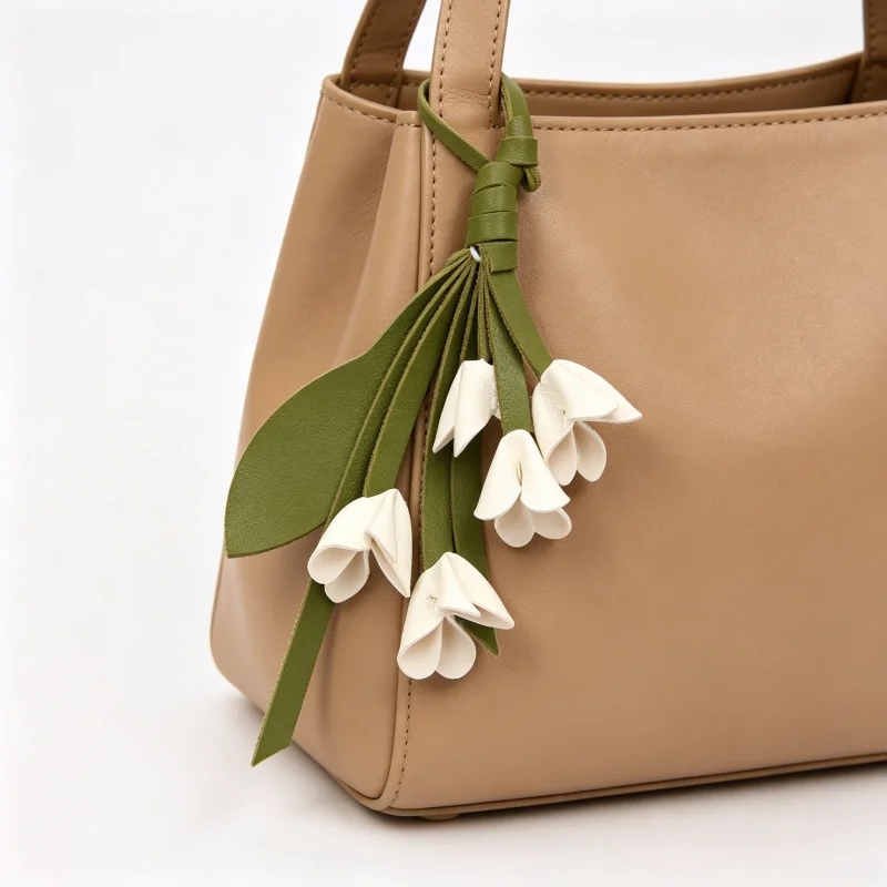Multi-color Hanger Flower Pu Leather Ornament Car Keyring Handmade Keychain Fashion Bag Pendant Women Accessories