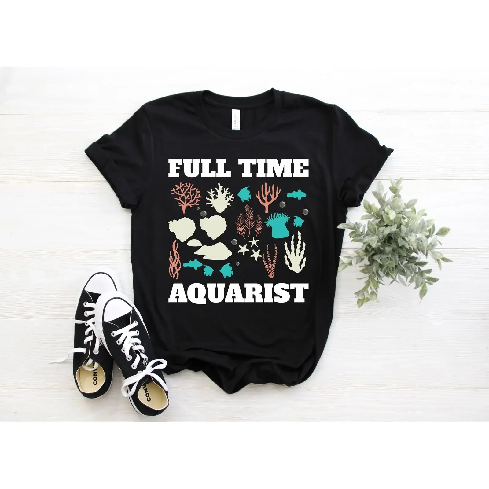 Full Time Aquarist Funny Coral Fish T Shirt Fishkeeper Aquarium Lover Tank Hobby vintage Washed Unisex Soft Versatile homme