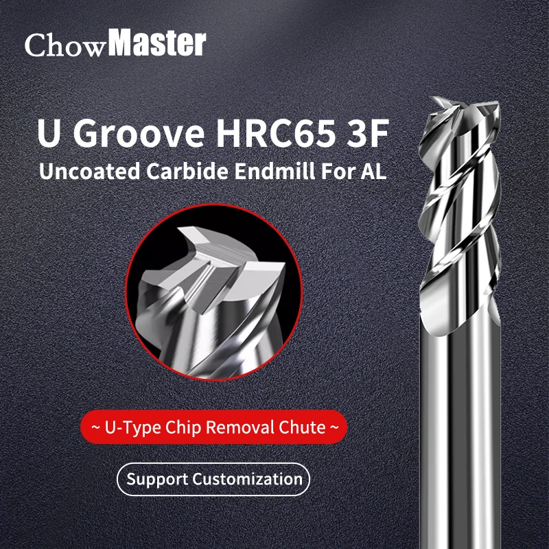 

Chowmaster HRC65 Carbide Milling Cutter 3 Flute Uncoated Highlight Aluminum Endmills U Slot 1-20mm Tungsten End Mill CNC Tools