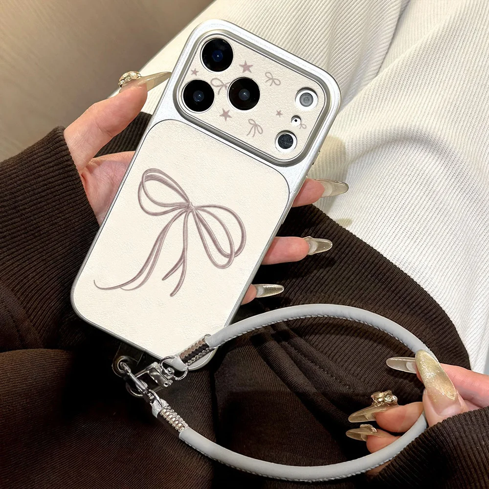 Schleifenknoten-Softcase für iPhone 16 17 14 13 11 12 15 Pro Max mit Litschi-Muster aus Leder, Matt-Silikon, Stoßfester Schutzüberzug