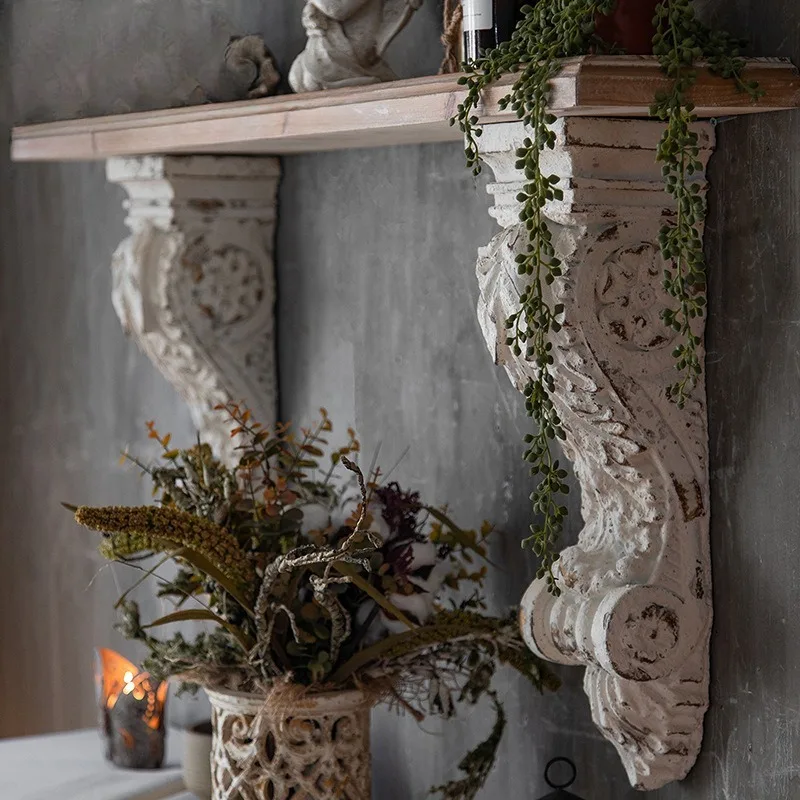 Półka dekoracyjna w stylu vintage, francuska półka, dekoracja studia, salon, rzeźba z litego drewna, kwietnik, łóżko i śniadanie, sypialnia, ściana