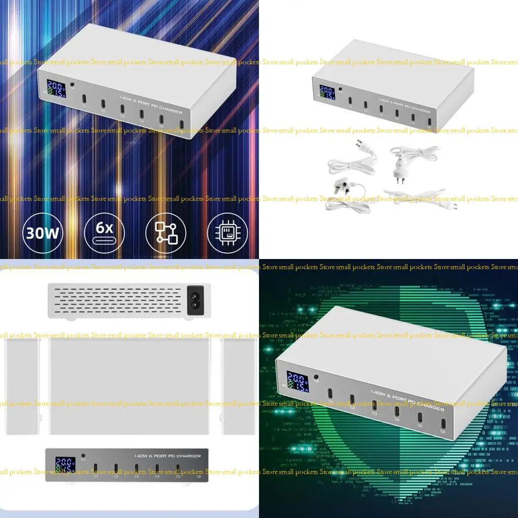 r1wd-6-出力充電器-type-c-pd-急速充電アダプタ-30w-充電ステーション-led-電流電圧表示付き電話タブレット用