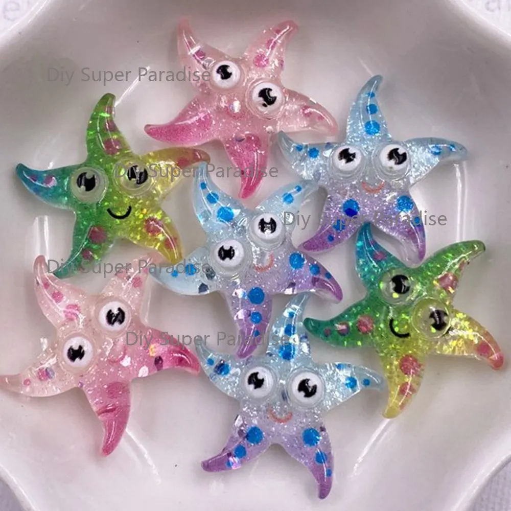 12pcs Colorful Glitter Jellyfish starfish shells seahorses Flatback Rhinestone Figurine DIY Wedding Decor DIY Crafts Accessories