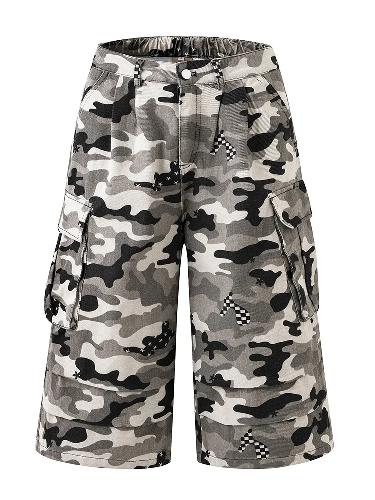 

Summer Camouflage Cargo Shorts Loose Fashion Wide Y2k Pants Large Pocket Casual Straight Male Vacation Beach Short Pants
