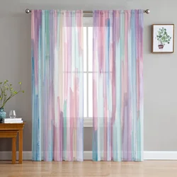 Rainbow Stripes Modern Curtains For Living Room Transparent Tulle Curtains Window Sheer For The Bedroom Accessories Decor