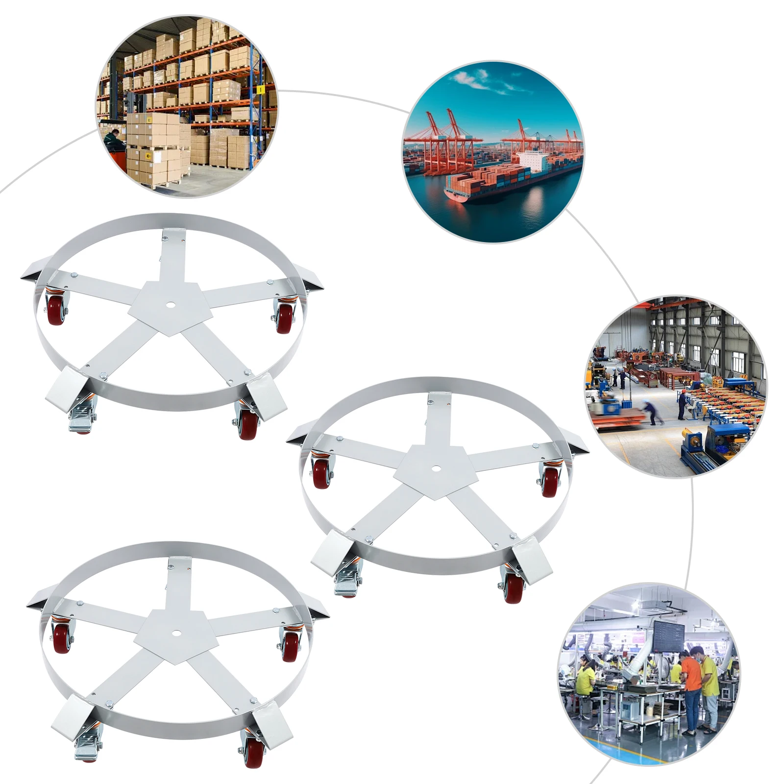 55ガロン丸型ドラム缶運搬台車 Q235鋼製バレル運搬カート 5つのユニバーサルホイール付き