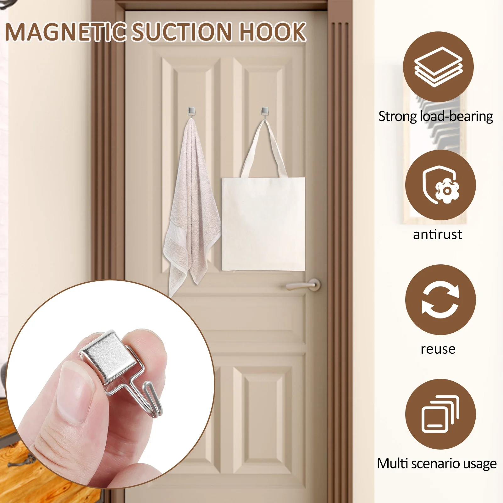 50Pcs 180° Swivel Square Magnetic Hooks Heavy Duty Magnet Hanging Hooks Metal Refrigerator Hooks Horizontal Neodymium Magnetic