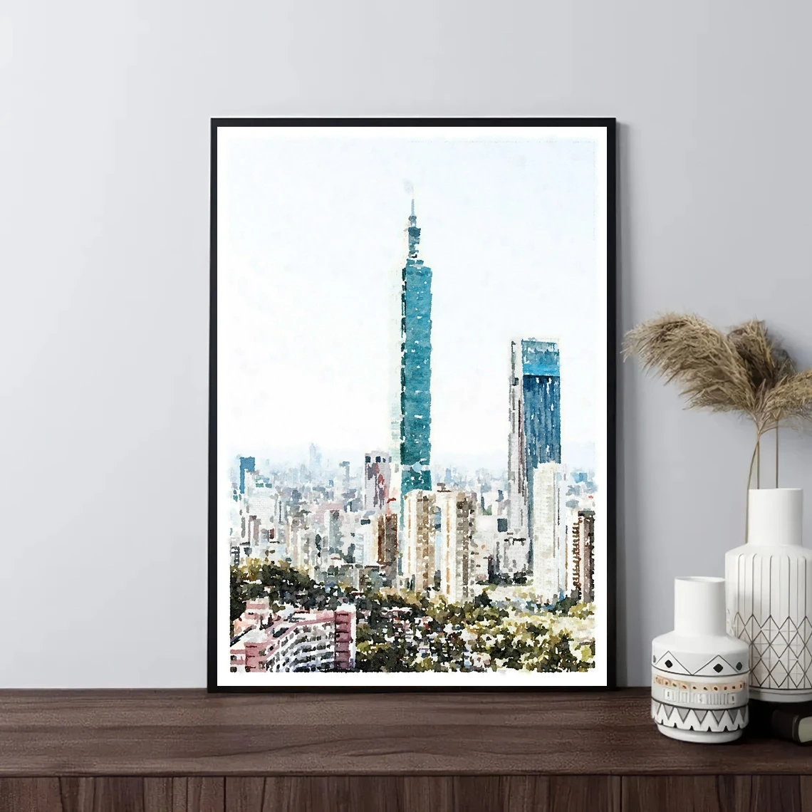 تايبي 101 تايوان ناطحة السحاب مدينة المائية طباعة ، سيتي سكيب المشارك بناء جدار ديكور فني قماش طباعة ديكور المنزل الجدار #2