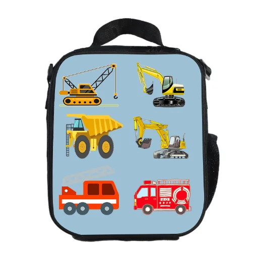 Cartoon cute lunch  insulatied  bag bulldozer excavator fire truck  lunch box  for kids  women\'s leisure travel picnic food bag