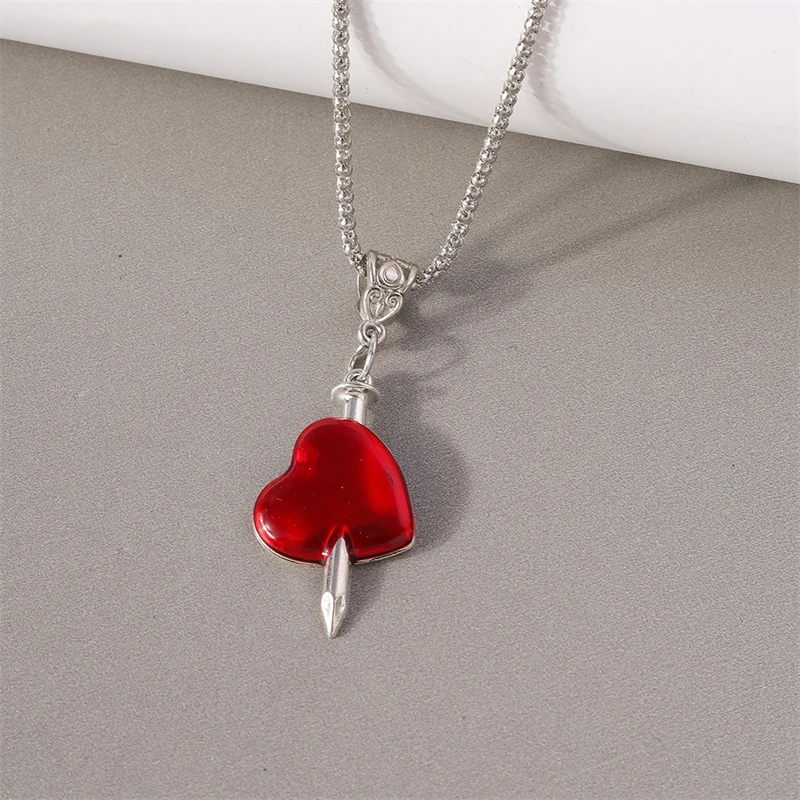 Modische Halskette mit Herzanhänger aus Legierung für Frauen und Mädchen, Party- und Festivalschmuck, Geschenke – Detail 9