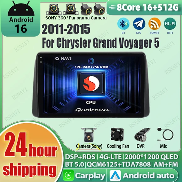 Android 16 Carplay Auto Car Radio Multimedia For Dodge Caravan For Chrysler Grand Voyager 5 2011-2015 Autoradio Stereo Head Unit