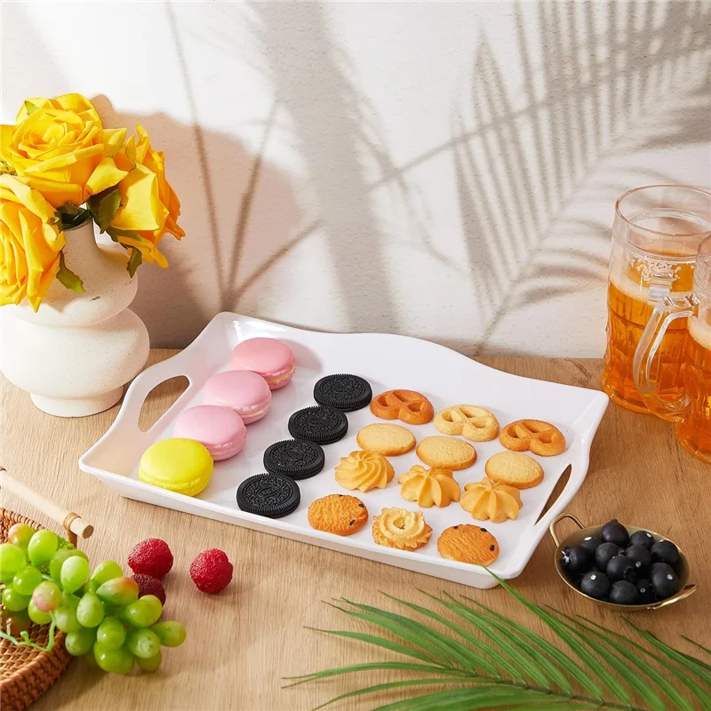 

4 PCS Food Serving Trays White 13 X 10 Inch For Party Trays With Handles Rectangular Buffet Serving Trays