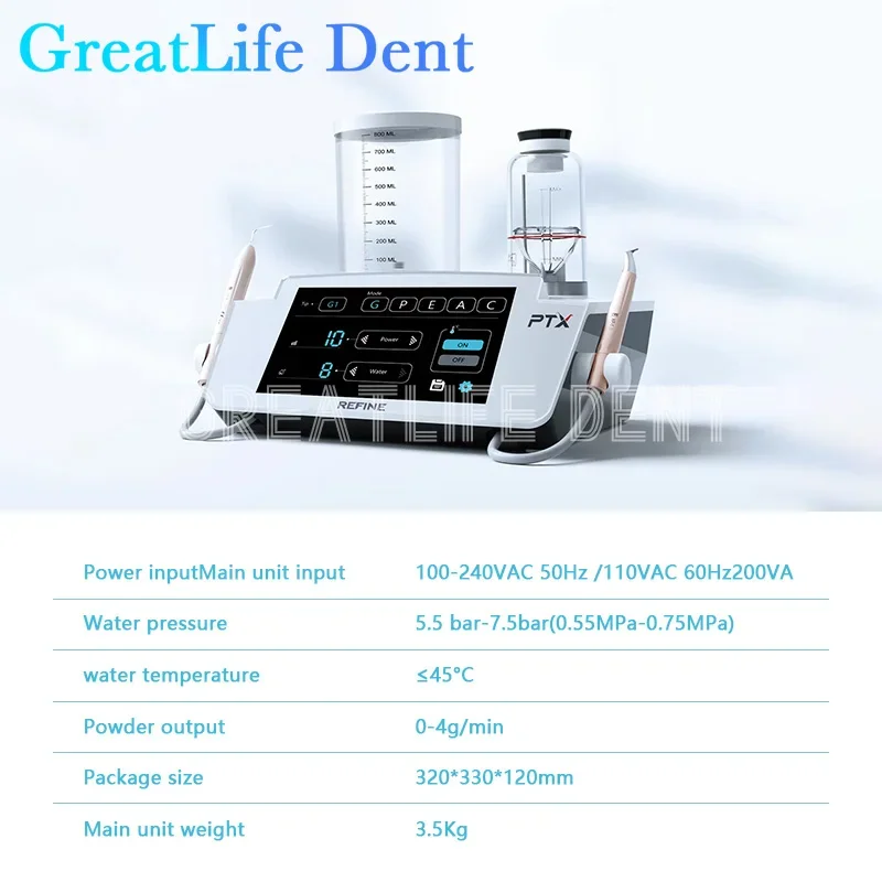 GreatLife Dent Refine PTX Dental LCD Touch Combines Ultrasound and Air Polishing Scaler Periodontal Surgery and Air Polisher