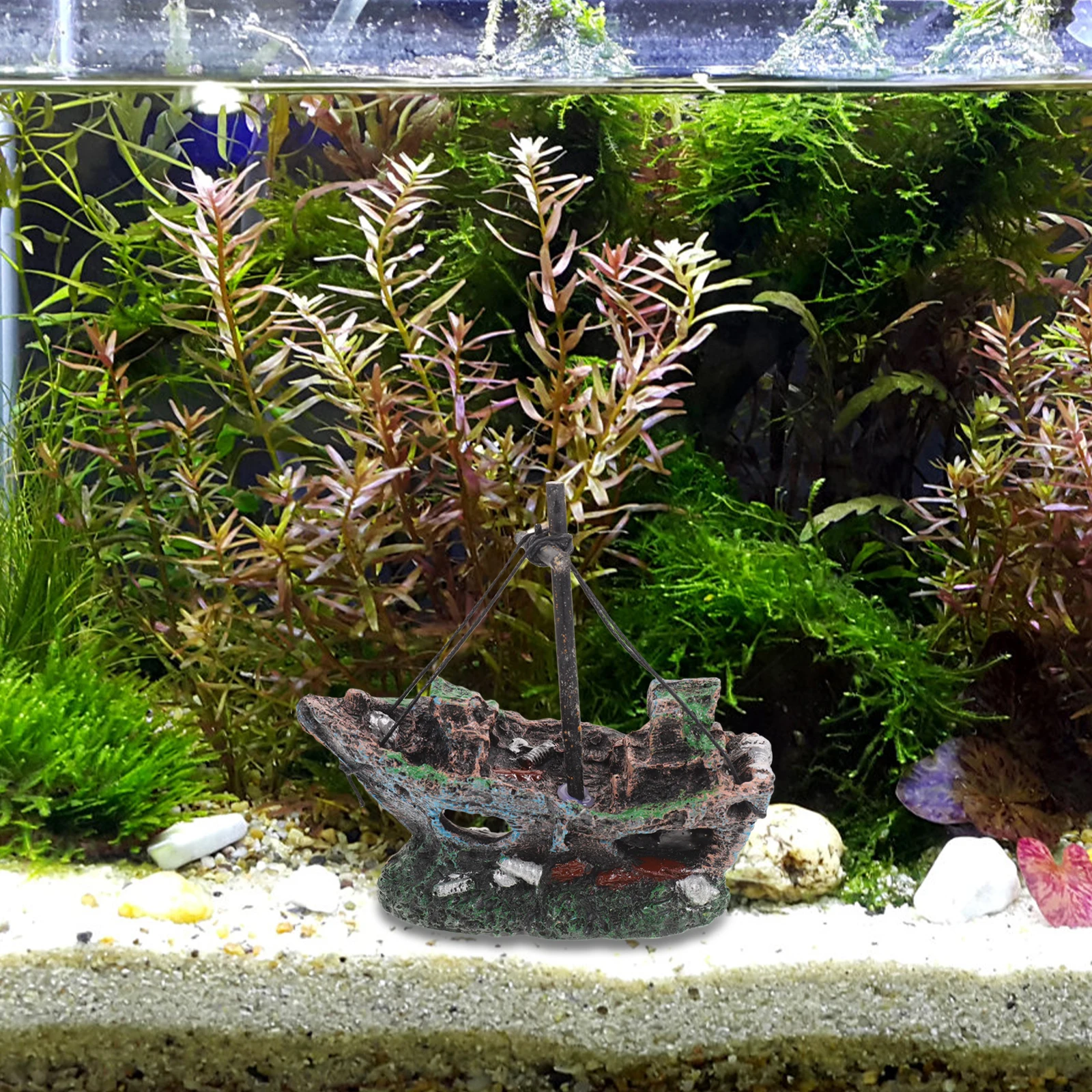 

Fish Tank Resin Sunken Ship Decoration Realistic Aquarium Landscaping Ornament Hideout Underwater Craft Fish Tank Decorations