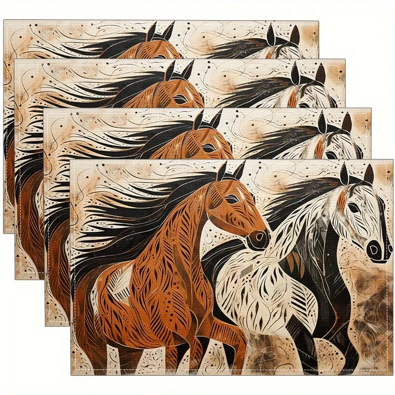 Abstract Running Horses Art Placemat Linen Non Slip Table Mat For Home Kitchen Dining Decor Gift For Horse Lovers
