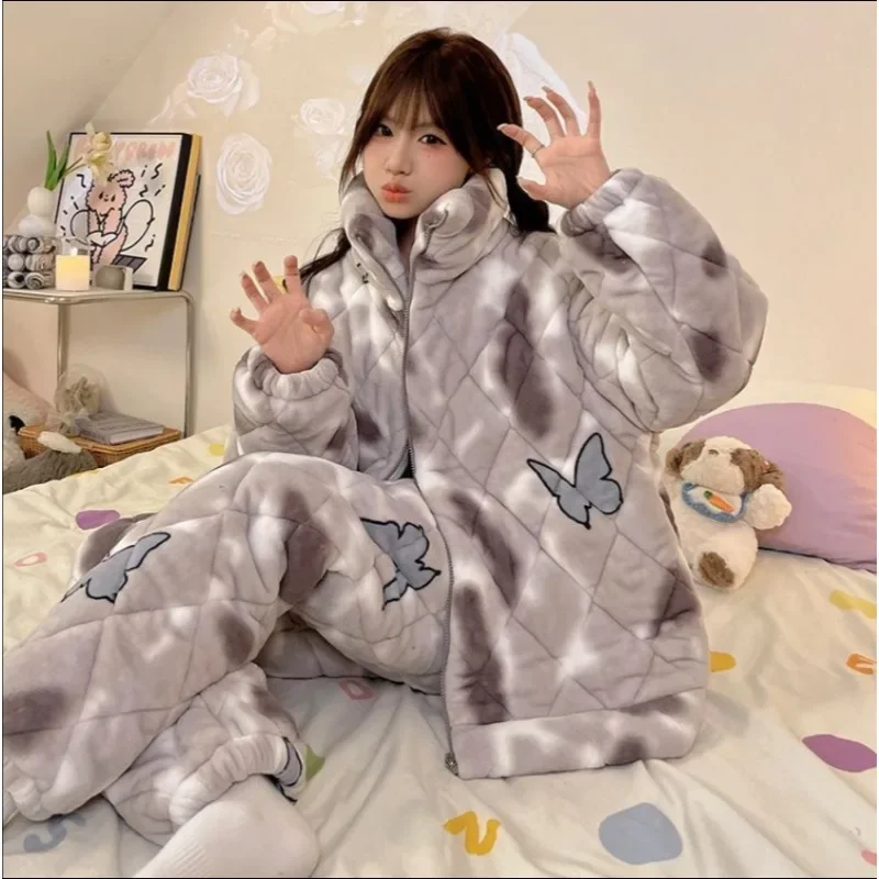 High appearance Level Coral fleece Pajama Ladie Winter Plus fleece Thickened three layer cotton-padded homewear Cartoon Ruby Set