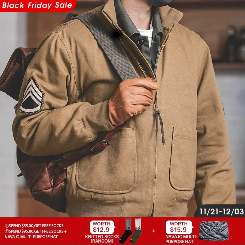 Maden Men’s M1942 Khaki Color Tank Jackets Lightweight Version and Thicker Version Autumn and Winter Fleece Lining Warm Coats