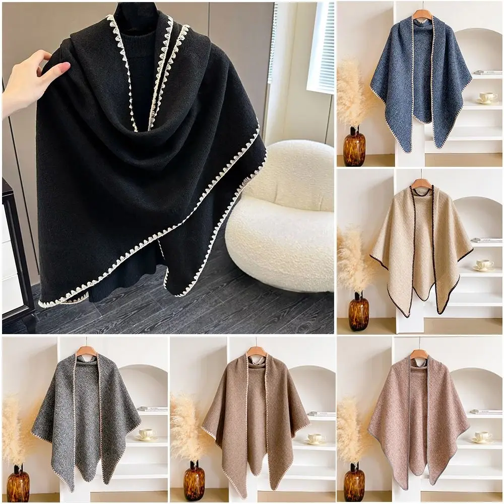 

Casual Solid Color Knitted Shawl Thickened Neck Wrap Triangle Scarf Winter Warm Soft Sweater Shawl Cape