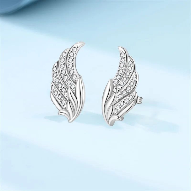 New 925 Sterling Silver Exquisite Wing Earrings Sparkling CZ Zircon For Women Girls Adorable Birthday Party Cute Jewelry Gifts