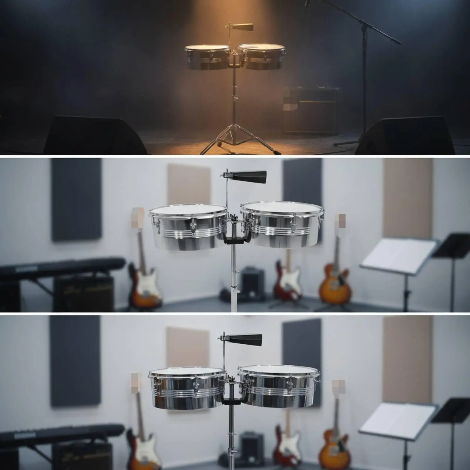 Timbales with Stand and Cowbell Chrome Timbales with Stand Height-Adjustable
