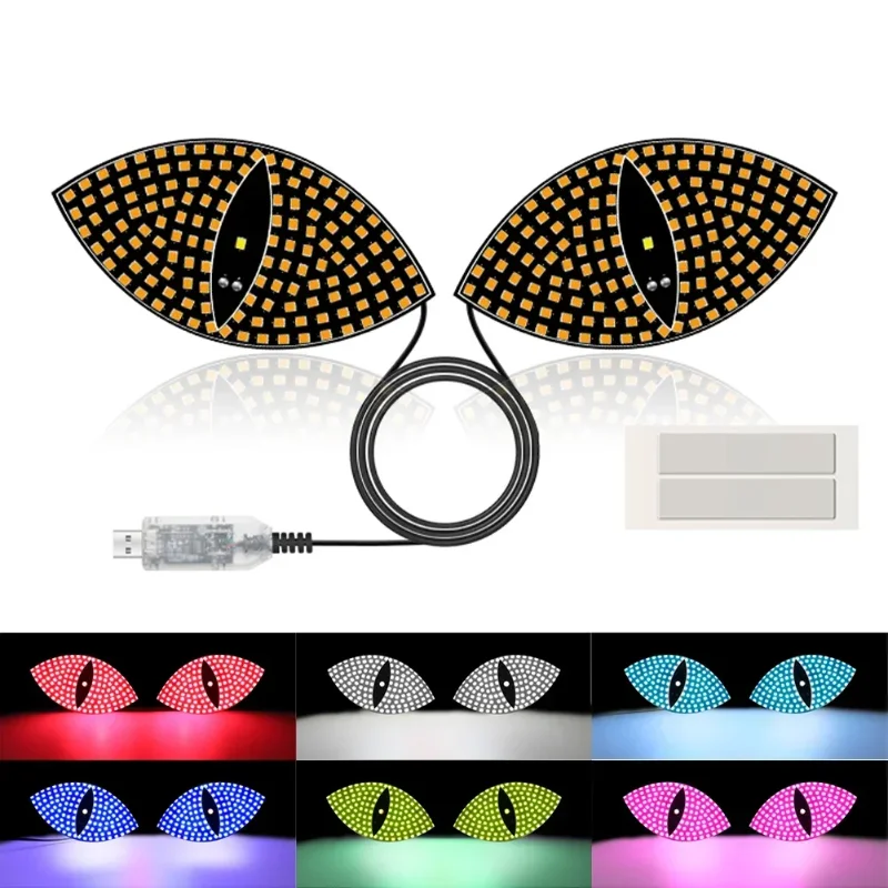 

New 2PCS Car LED Self-adhesive Body Decoration Light Devil's Eye Rear Window Warning Lamp Adjustable 12 Modes Atmosphere Lights