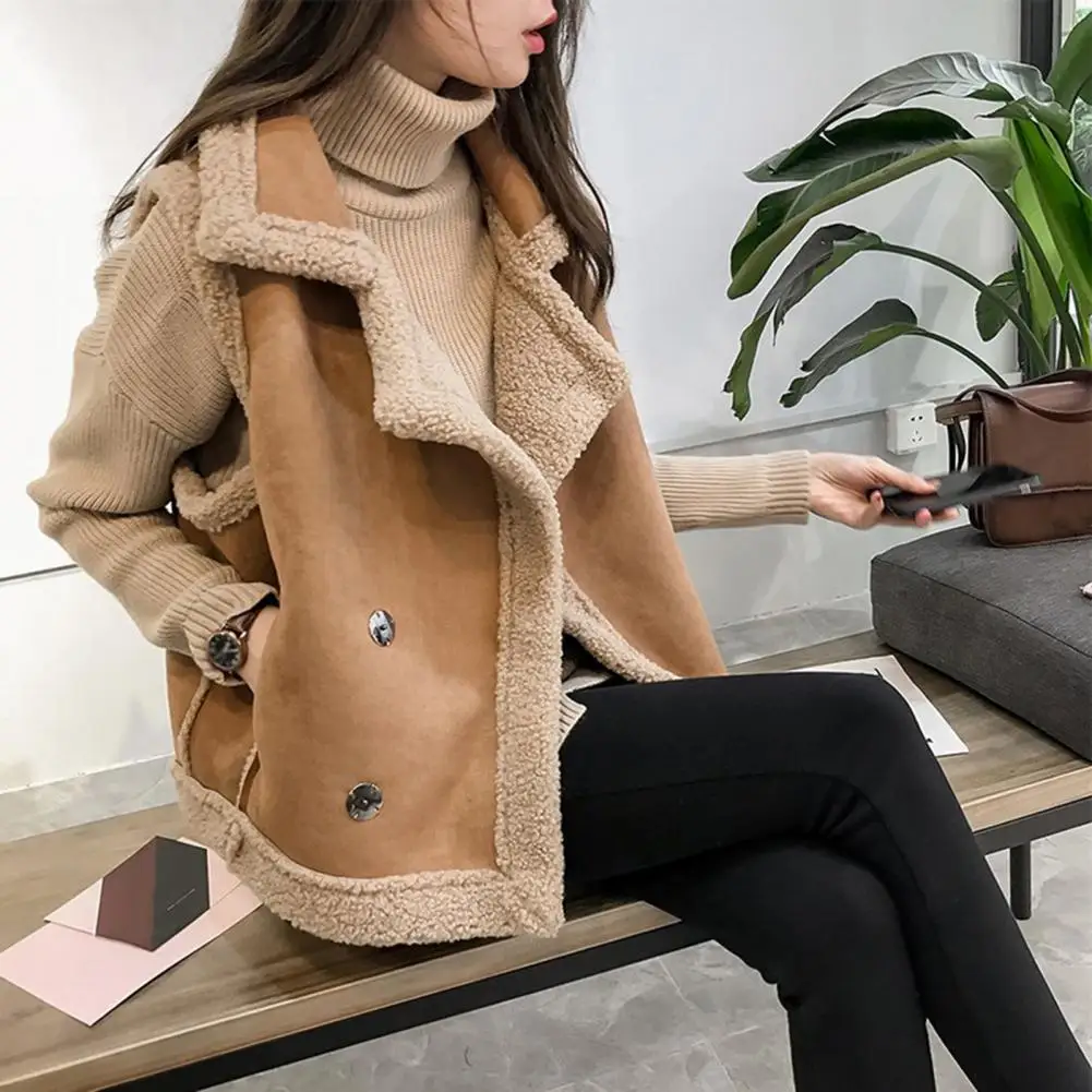 Women Waistcoat Cardigan Women’s Waistcoat Vest Double-breasted Lapel Cardigan Thickened Velvet Lining Coat Short Style