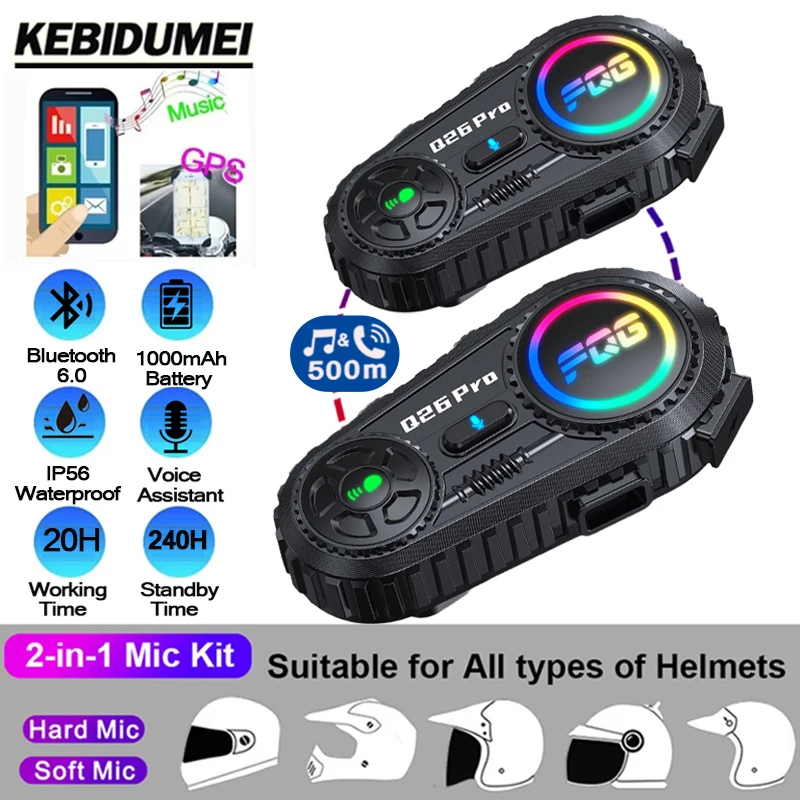 

KEBIDUMEI Q26pro мотоциклетный шлем домофон Bluetooth-гарнитура Moto Intercomunicador 1000 мАч аккумулятор IP56 водонепроницаемый для 2 гонщиков