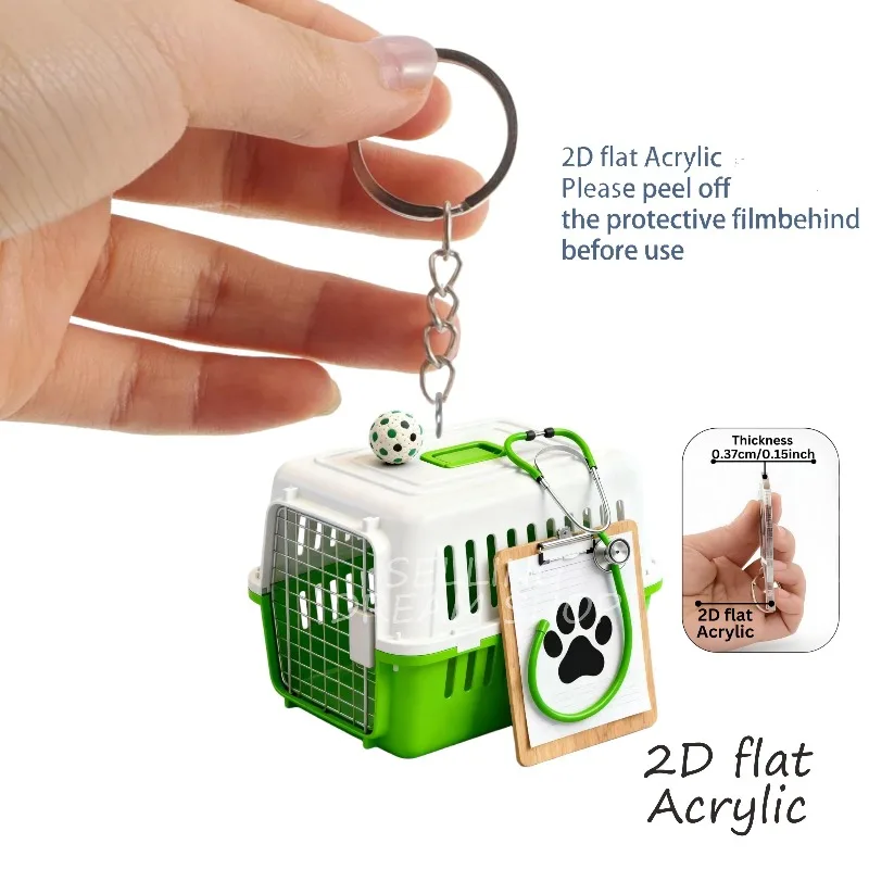 2D Pet Theme Keychain Acrylic Veterinary Care Pendant Car Keys for Women Backpacks Decor Home & Gym Accessories Cute Party Gifts