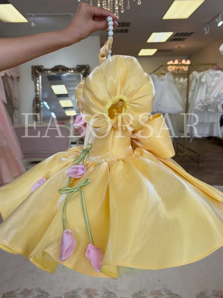 Neues Kinderkleid mit Puffärmeln für Klavieraufführungen, Geburtstagsfeiern und Partys A5019 Vestidos Blumenmädchenkleider – Detail 5