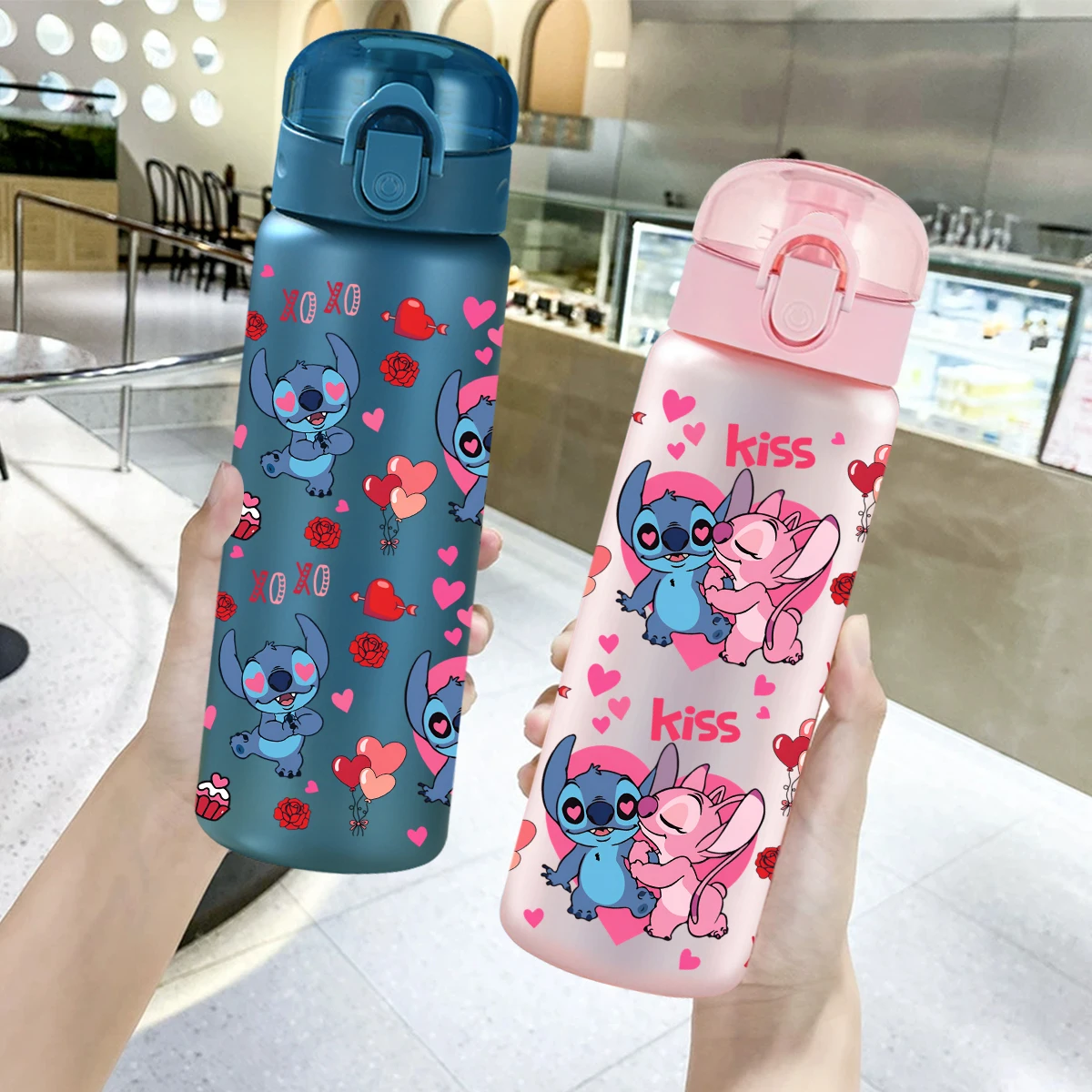 1Pc Rose/Stitch Gedrukt 26oz Plastic Waterfles, Outdoor Lekvrije Sportbeker voor Verjaardagscadeau/Kerstcadeau/Terug-tot-school Cadeau