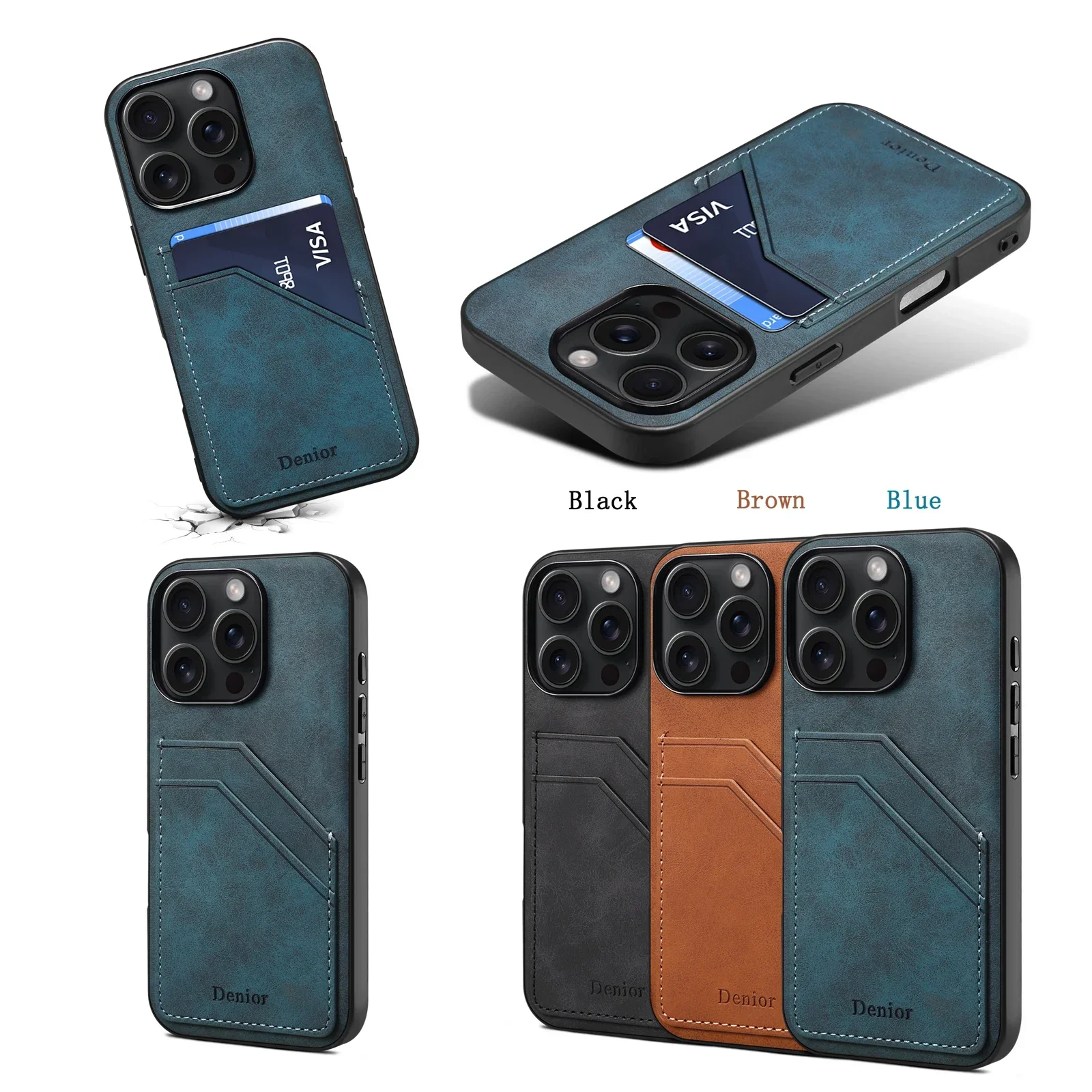 

Phone Case for iPhone 16 Pro Max 17 Air 16E 15 Pro 14 Plus 13 Mini 12 11 XR XS Max 7 8 Plus SE 2022 Card Slot Leather Thin Cover