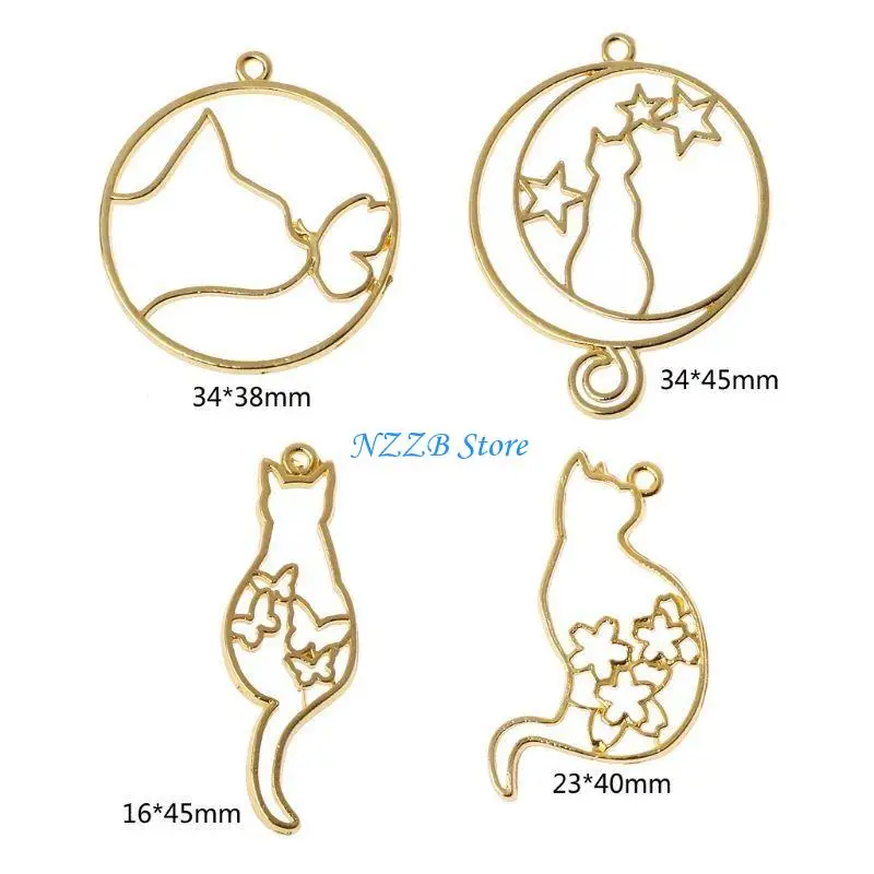 T21F 5 Pcs/Set for Creative Hollow for Cat Charms for Cat Kitten Metal Frame Resin Molds Pendants Charms for UV Re