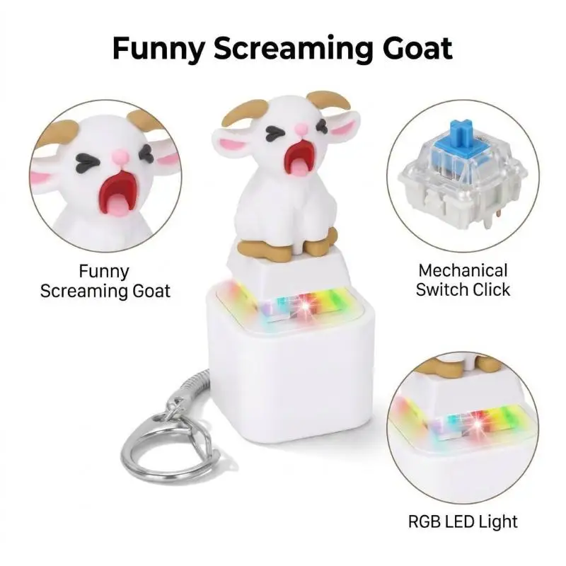 Little Lamb Button Fidget Toy Keychain With Sound & LED Lights Funny Goat Keyboard Clicker Stress Relief Toy Gift