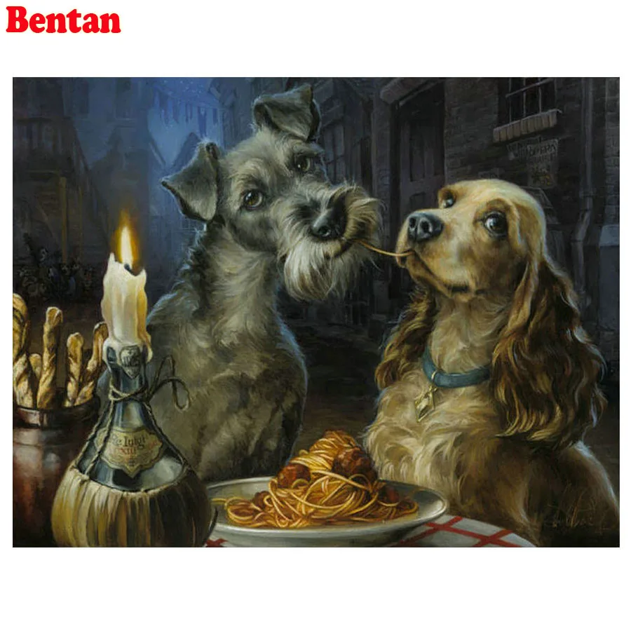 5D DIY Diamond Painting Cute dog eating noodles 3D Full Square Round Diamond Embroidery Cross Stitch kits Mosaic crafts hobby