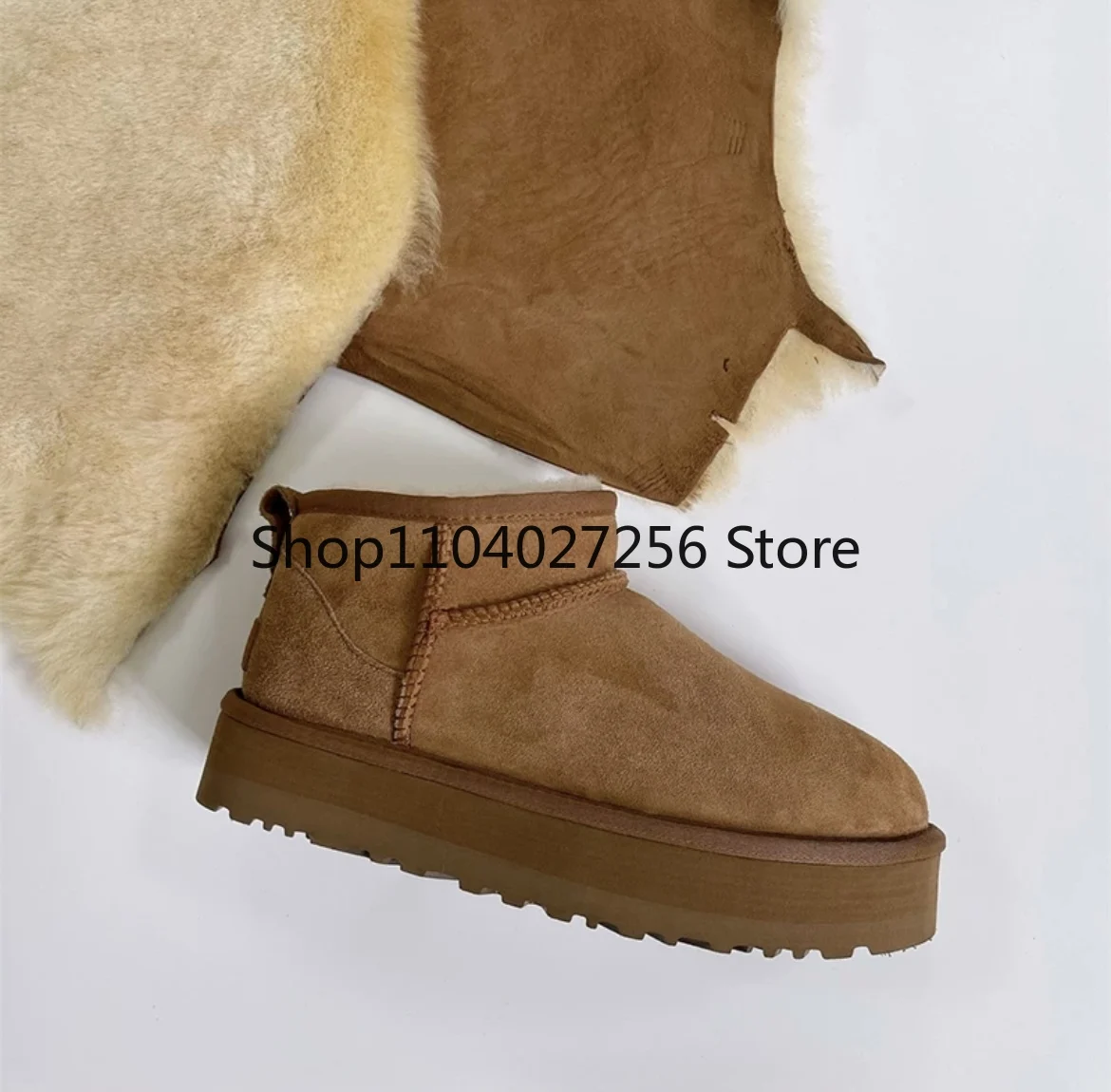 Bottes de neige à l'offre elles optiques pour femmes, chaussures à plateforme rehaussante, peau de mouton véritable, laine, plus chaudes, classiques, dames, hiver, 2024